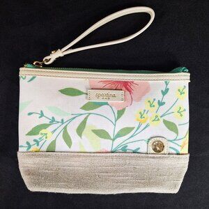 Spartina 449 Floral Canvas Wristlet Gold Trim Zipper Clutch Spring Summer NWOT